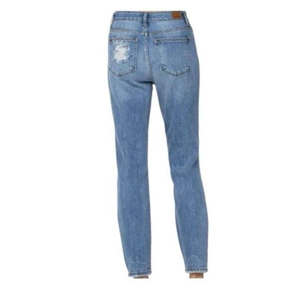 Judy Blue Hi-Rise Destroyed Boyfriend Jeans Size 5/27 | Light Wash Distressed - Picture 2 of 12